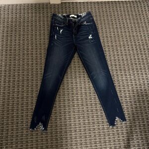 VERVET BY FLYING MONKEY Blue Skinny Jeans Distressed Hem